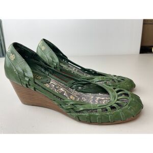 Seychelles Green Leather Cutout Wedge Sandals Boho Retro 7.5